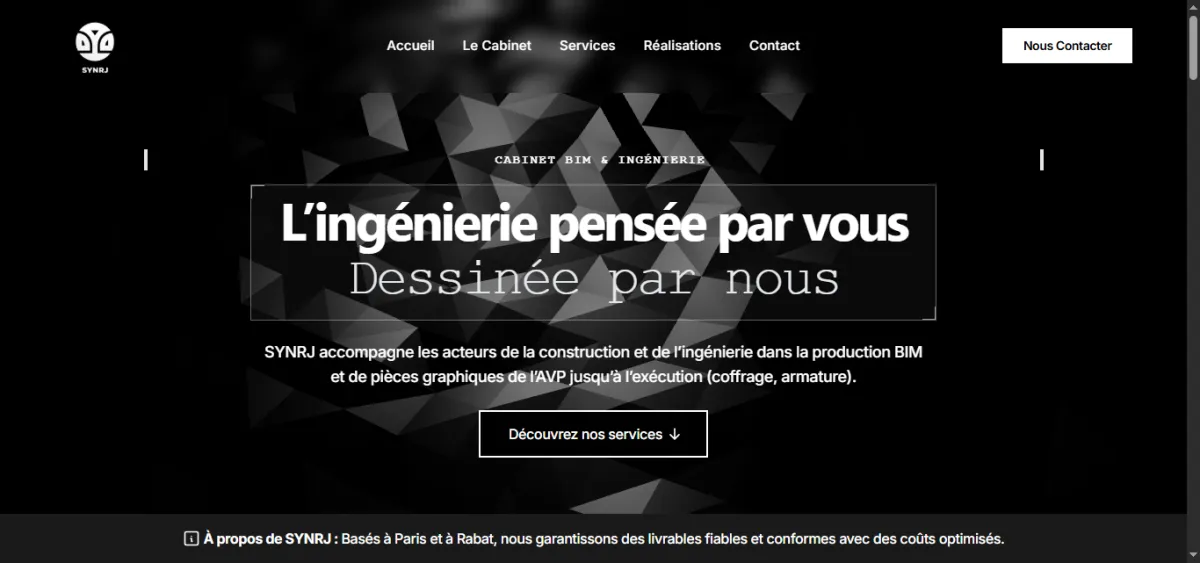 Site web de SYNRJ, bureau d'études BIM à Paris et Rabat, réalisé par WebMagnet
