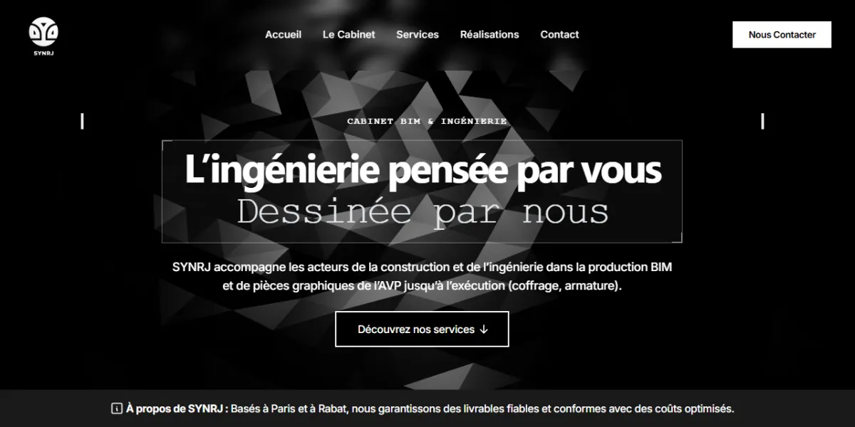Site du cabinet SYNRJ, BIM et ingénierie à Paris et Rabat, réalisé par WebMagnet