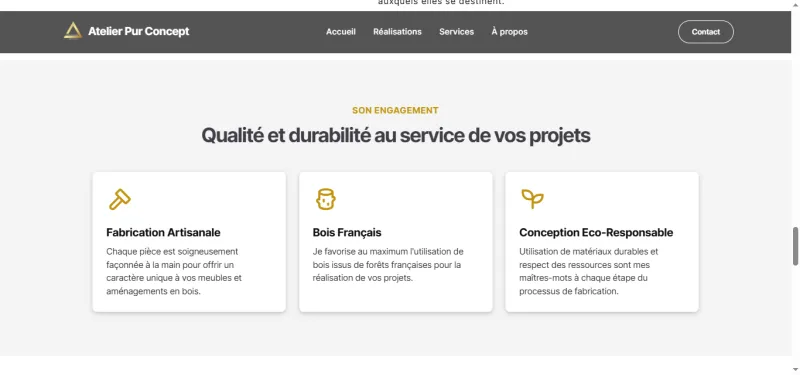 Engagements d'Atelier Pur Concept : fabrication artisanale, bois français, conception éco-responsable