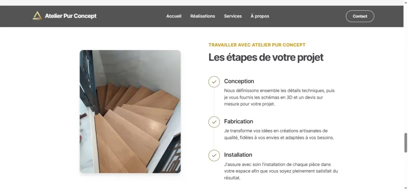Étapes d'un projet avec Atelier Pur Concept : conception, fabrication, installation