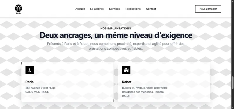 Page de présentation du cabinet SYNRJ
