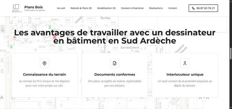 Page relevés et plans 2D du site Plans Bois