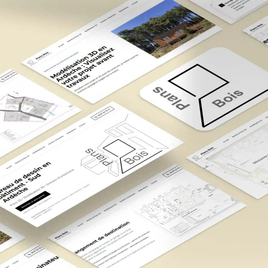 Site de Plans Bois, dessinateur-projeteur en Sud Ardèche, Top 3 Google, réalisé par WebMagnet