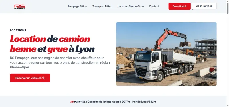 Page équipements et références du site RS Pompage