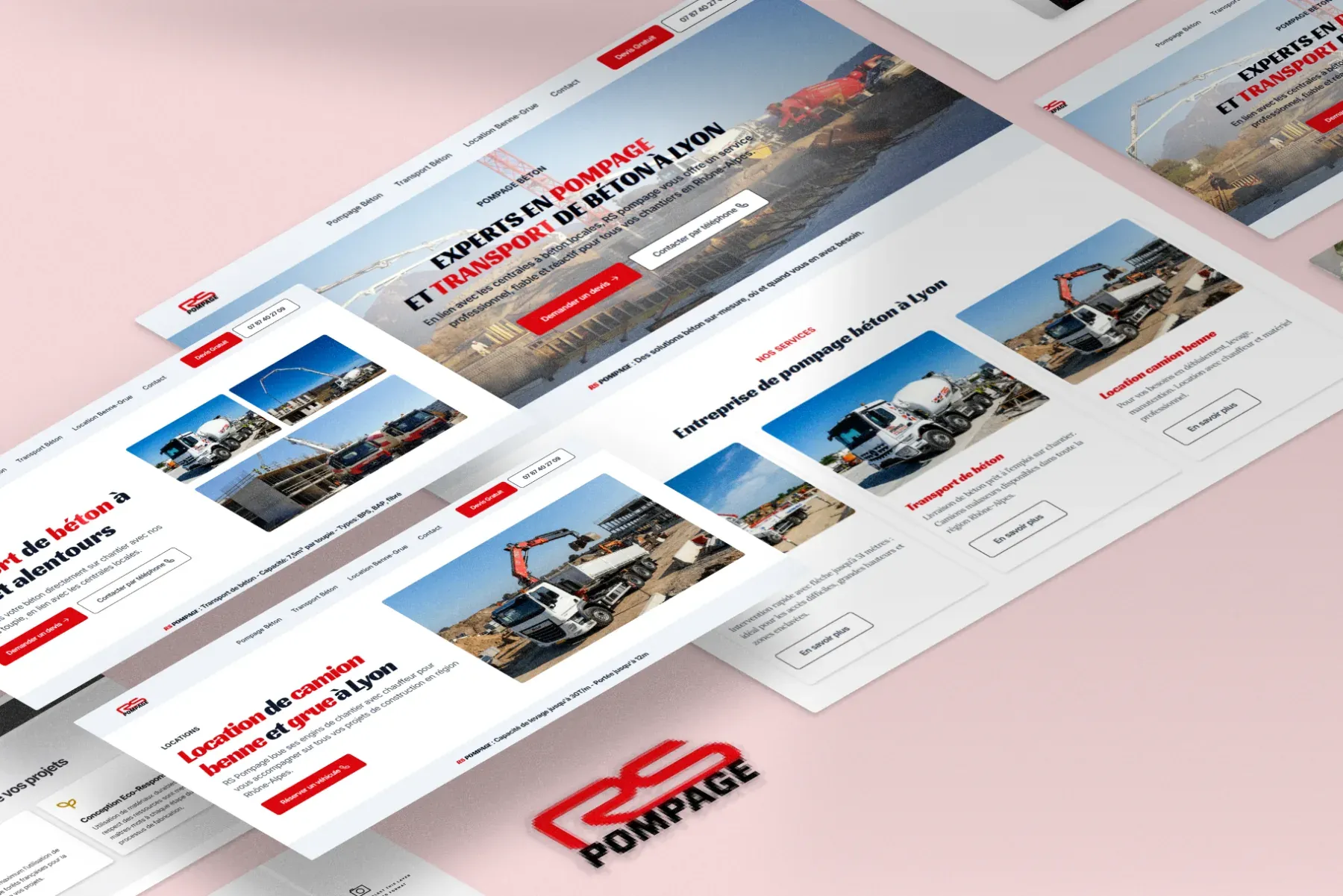 Site de RS Pompage, pompage de béton à Lyon, 1er sur Google, réalisé par WebMagnet