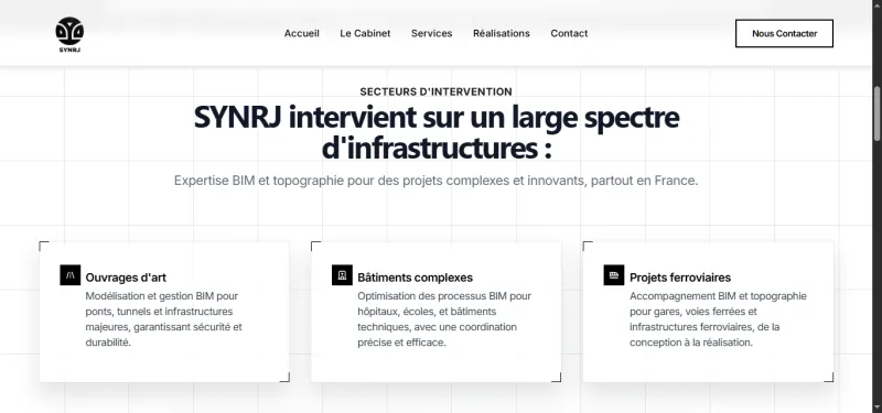 Secteurs d'intervention de SYNRJ : ouvrages d'art, bâtiments complexes, projets ferroviaires