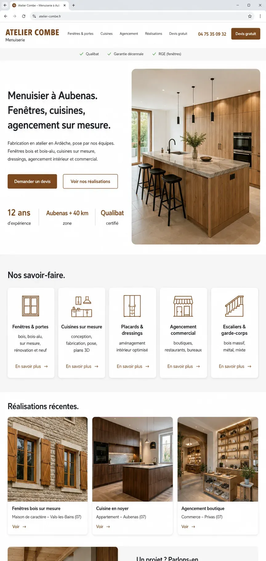 Exemple de site internet pour menuisier ébéniste, photo meuble sur mesure