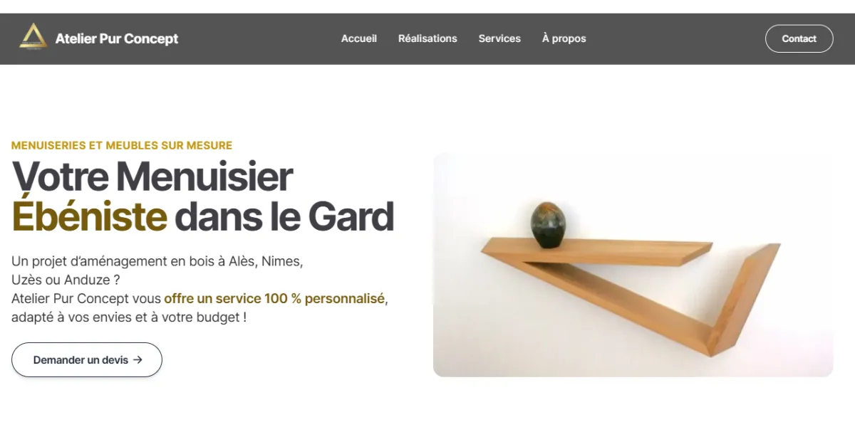 Site d'Atelier Pur Concept, menuisier ébéniste à Alès dans le Gard, réalisé par WebMagnet