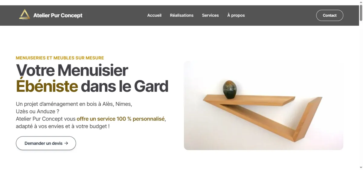Site web d'Atelier Pur Concept, menuisier ébéniste dans le Gard, réalisé par WebMagnet