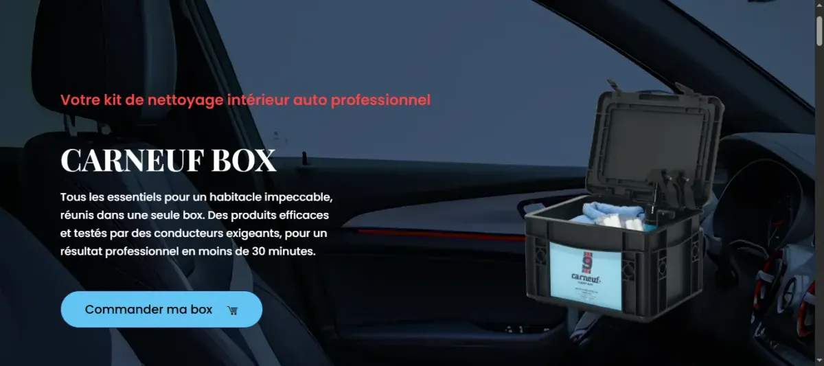 Boutique en ligne Carneuf, box detailing auto, optimisée par WebMagnet