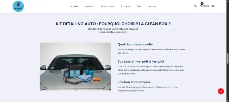 Arguments de la Clean Box Carneuf : qualité professionnelle, box tout-en-un, solution économique
