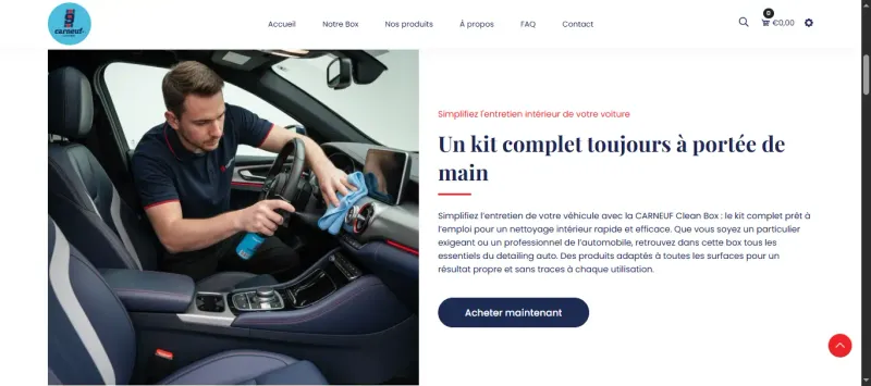 Page d'accueil de la boutique Carneuf, kit de nettoyage intérieur auto