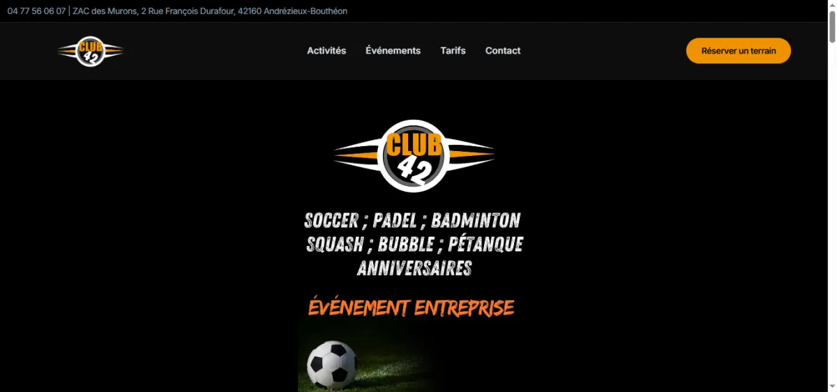 Site web du Club 42, complexe multi-sport près de Saint-Étienne, refait en one-page par WebMagnet