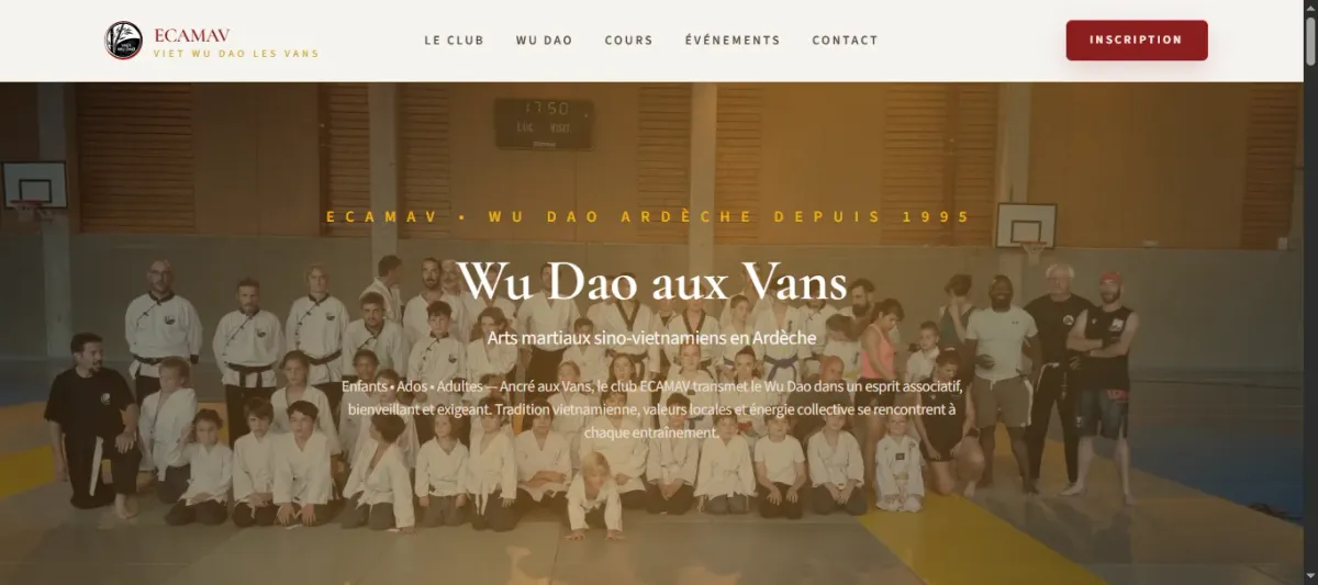 Site de l'ECAMAV Wu Dao, club d'arts martiaux aux Vans en Ardèche, réalisé par WebMagnet