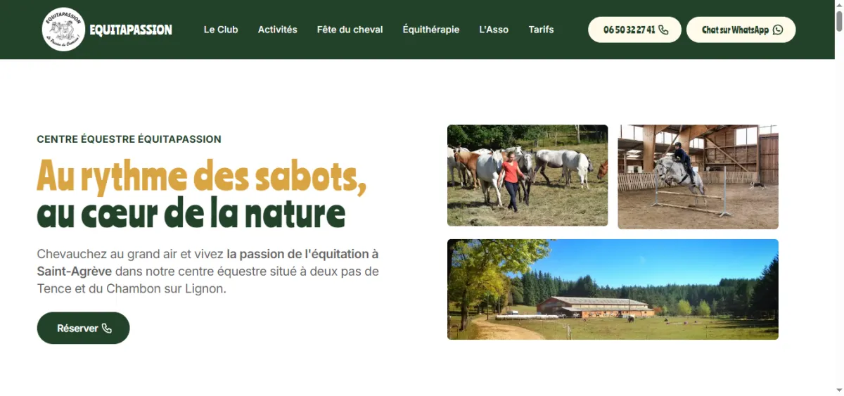 Site web du centre équestre Équitapassion à Saint-Agrève en Ardèche, réalisé par WebMagnet