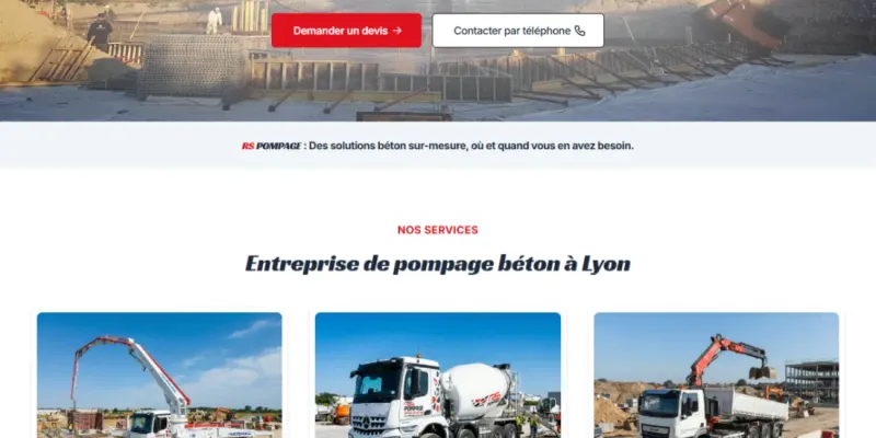 RS Pompage : Page d'accueil du site web