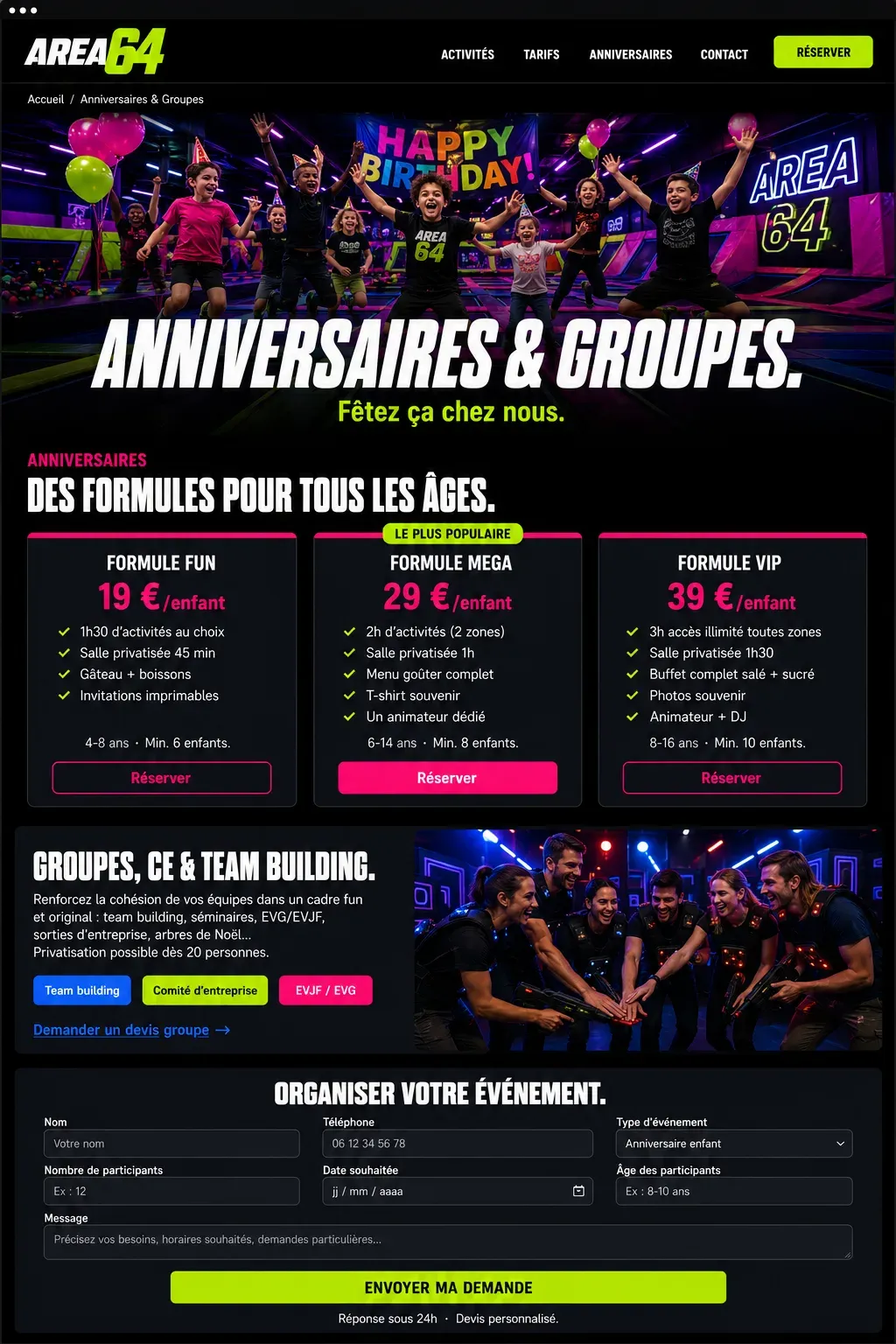 Exemple d'email promotionnel ou de page anniversaires pour un parc de loisirs